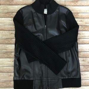 White + Warren Black Lambskin Wool Jacket Sweater